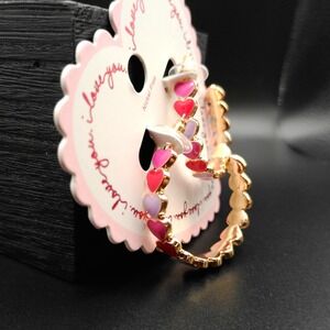 Gold Tone Enamel Heart Hoop Earrings Pink Red Lavender Nickel Free